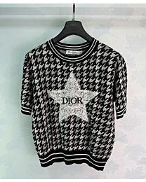 Christian Dior Women's Short-Sleeved Houndstooth Knit Sweater Black