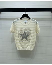 Christian Dior Women's Embroidered-Letter Short-Sleeve Knit Top Cream