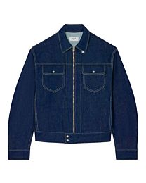 Celine Women's Loose-Fit Zip-Up Jacket In Washed Denim Dark Blue