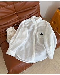Celine Women's Triomphe Logo Embroidered Shirt White