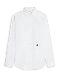 Celine Women's Embroidered Wide Cotton Poplin Shirt White