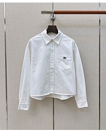 Celine Women's Embroidered Logo Cut-Out Denim Shirt White