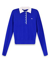Celine Women's Triomphe Long-Sleeve Knitted Polo Shirt Blue
