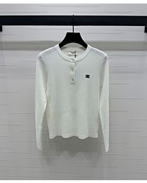 Celine Women's Crew Neck Sweater With Embroidered Logo Cream