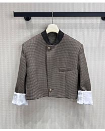 Chanel Women's Houndstooth Cropped Jacket Coffee