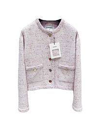 Chanel Women's White Textured Polyester Jacket Pink