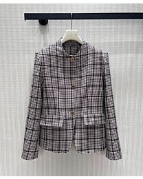 Chanel Women's Logo-Button Houndstooth Wool-Blend Coat Gray