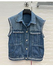 Chanel Women's Denim Lapel Vest Blue
