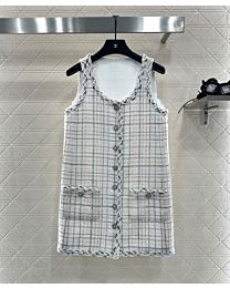 Chanel Women's Woven Dress With Hem Vest Skirt Cream