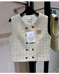Chanel Women's Tweed Vest Jacket Yellow