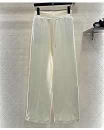 Chanel Women's Drawstring Waistband Letter Embossed Wide-Leg Pants Cream