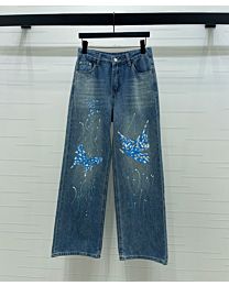 Chanel Women's Washed Denim Wide-Leg Jeans Blue