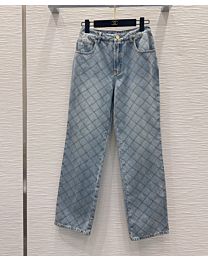 Chanel Women's Loose-Fit Plaid Jeans Blue