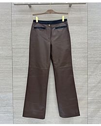 Chanel Women's Leather Pants With Double-C Metal Buttons Coffee
