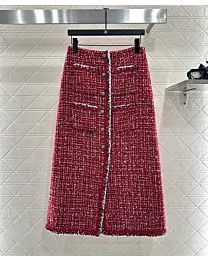 Chanel Women's Tweed Long Skirt Red