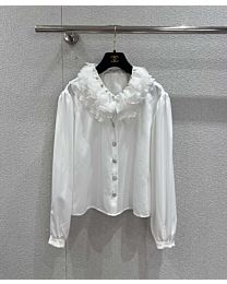 Chanel Women's Women's White Shirt With Ruffled Collar And Buttons White
