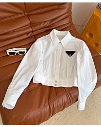 Chanel Women's Cropped Shirt With Triangle Logo White
