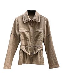 Chanel Women's Zip-Collar Linen-Blend Shirt Apricot