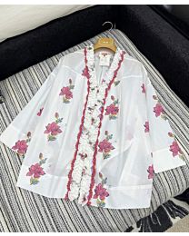 Chanel Women's Handmade Ruffled Printed Shirt White