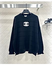 Chanel Women's Letter Knitted Top And Pants Set Black