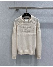 Chanel Women's Hand-Crocheted Round Neck Cashmere Sweater Cream