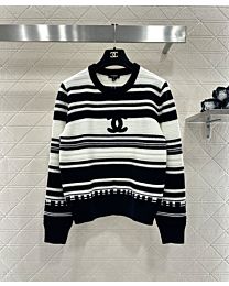 Chanel Women's Striped Knitted Sweater Black