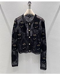Chanel Women's Sheer Knit Cardigan With Gold-Tone Logo Buttons
