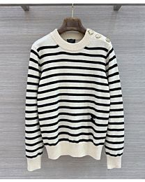 Chanel Women's Striped Cashmere Knit Pullover Cream