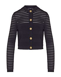 Chanel Women's Balmain Mesh Stripe Crewneck Cardigan
