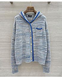 Chanel Women's Hooded Knit Cardigan Blue