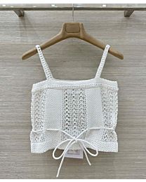 Chanel Women's Openwork Embossed Woven Camisole White