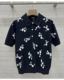 Chanel Women's Short-Sleeved Knitted Polo Shirt Black