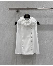 Chanel Women's Sleeveless Ruffled Blouse White
