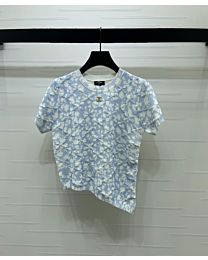 Chanel Women's Short-Sleeved Knit Top With A Diamond Pattern Blue