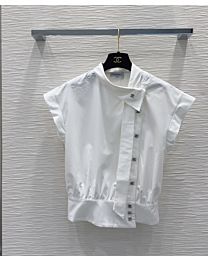 Chanel Women's Short-Sleeve Top With Letter Buttons White