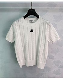Chanel Women's Open-Knit Short-Sleeve Top White
