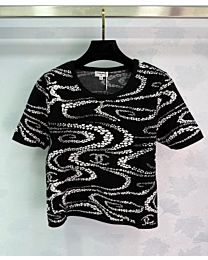 Chanel Women's Printed Contrast Color T-Shirt Black