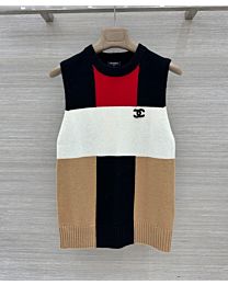 Chanel Women's Color-Block Cashmere Vest Black