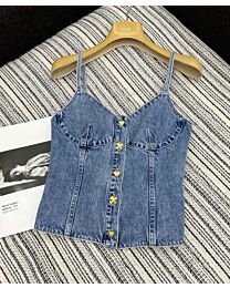 Chanel Suspender Washed Denim Blue