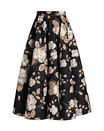 Dolce Gabbana Women's Vintage Rose-Print Brocade Midi Skirt Black