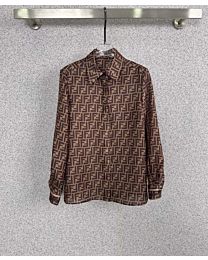 Fendi Women's FF Motif Brown Silk Shirt Coffee