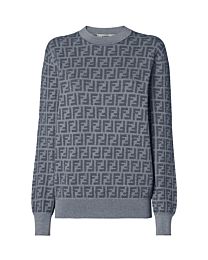 Fendi Women's Blue Ff Jacquard Sweater Gray
