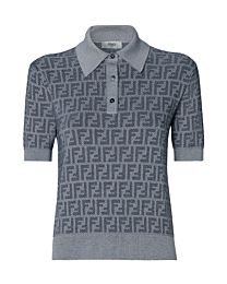 Fendi Women's Blue Ff Jacquard Polo Shirt Gray
