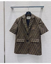 Fendi Women's Short-Sleeved Casual Blazer Coffee