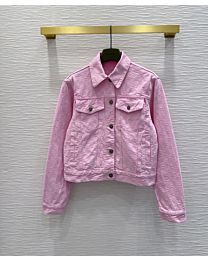 Gucci Women's Monogram Jacquard Denim Trucker Jacket Pink