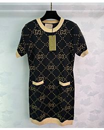 Gucci Wool Gold Thread Dress Black
