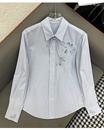 Gucci Women's Hollow Embroidery Shirt Blue