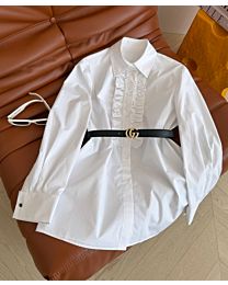 Gucci Women's Cotton Poplin Ruffled Shirt White