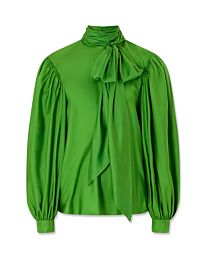 Gucci Women's Tie-Neck Draped Gathered Silk Satin-Twill Blouse