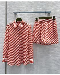 Gucci Women's Striped Logo Shirt Suit Red